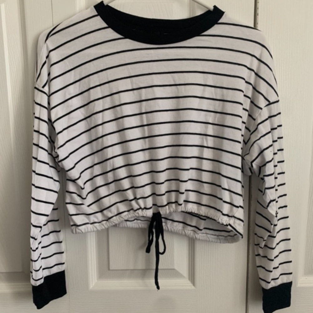 Cinched bottom striped shirt